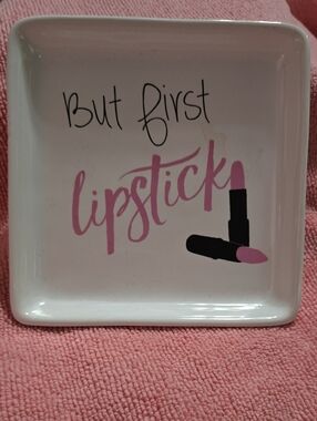 But First Lipstick Trinket Dish - Pink & White
